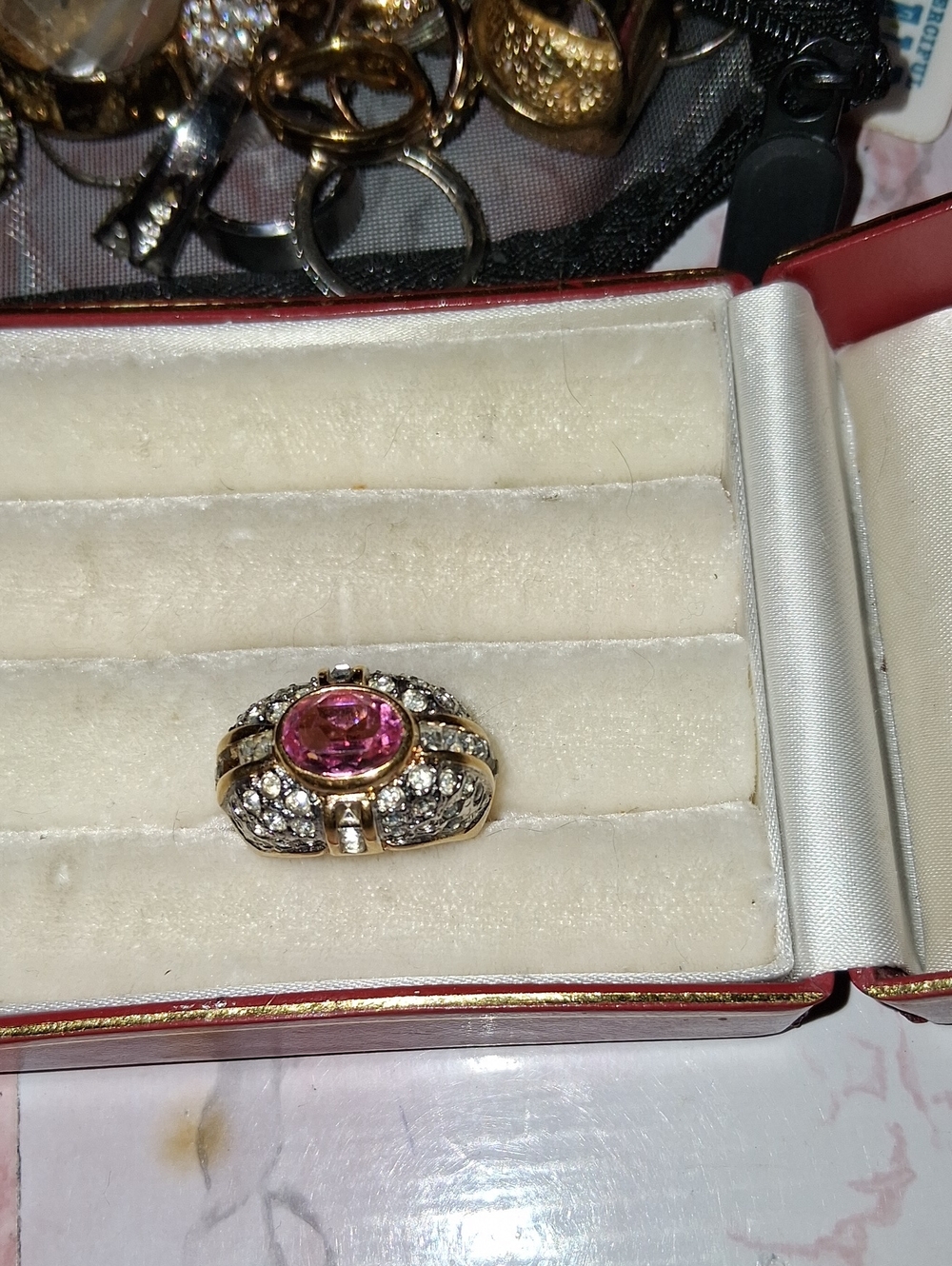 Gold-18 K GP  Pink Centerstone Cocktail Ring - Women Jewelry